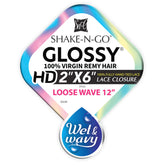 Shake N Go Glossy 100% Virgin Remy Hair A+ Wet & Wavy HD 2x6 Lace Closure - LOOSE WAVE 12"